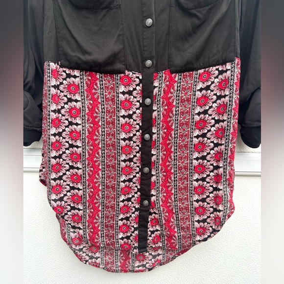 Free People Top XS Western Boho Button Front Red/black Welcome To The Jungle Top - Picture 7 of 12